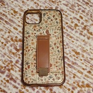 Brown and Cream Floral Phone Case with Kickstand